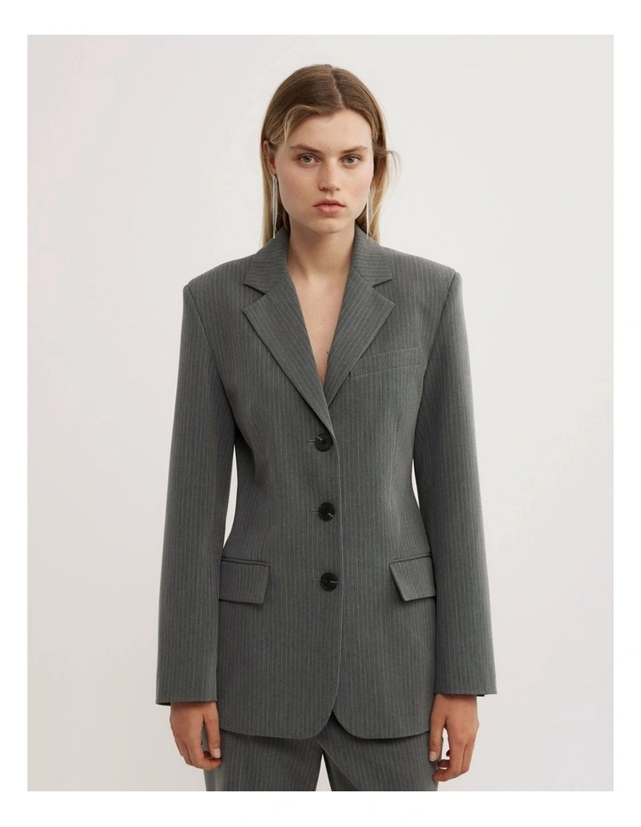 Pinstripe Slim Blazer in Grey image 1