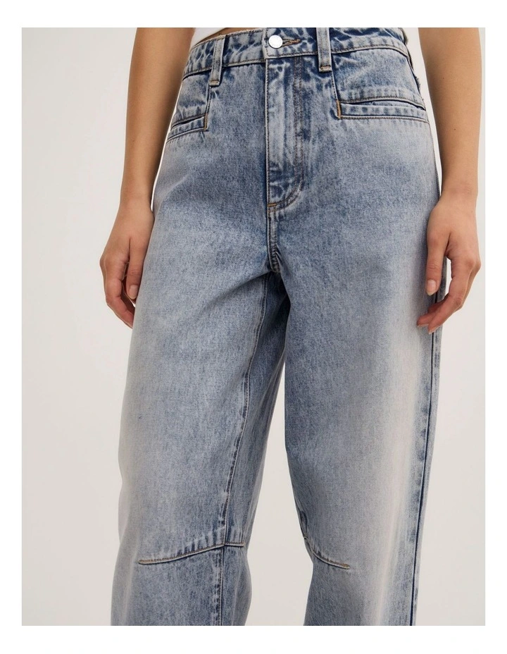 Pocket Detail Barrel Jeans in Vintage Wash Denim image 5
