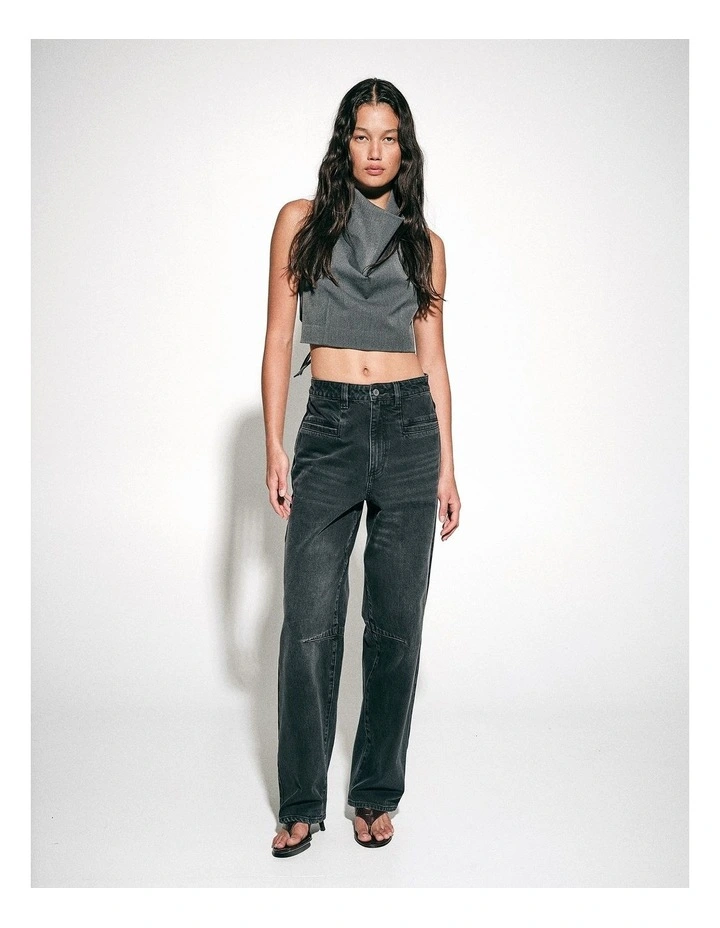 Pocket Detail Barrel Jeans - Lara Worthington in Washed Black image 2