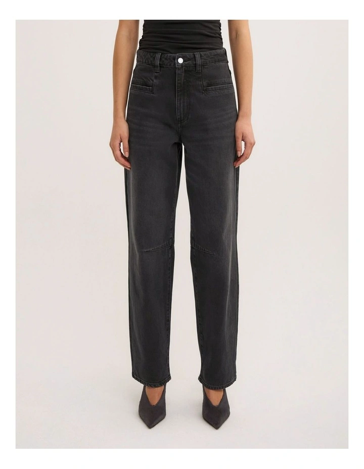 Pocket Detail Barrel Jeans - Lara Worthington in Washed Black image 3