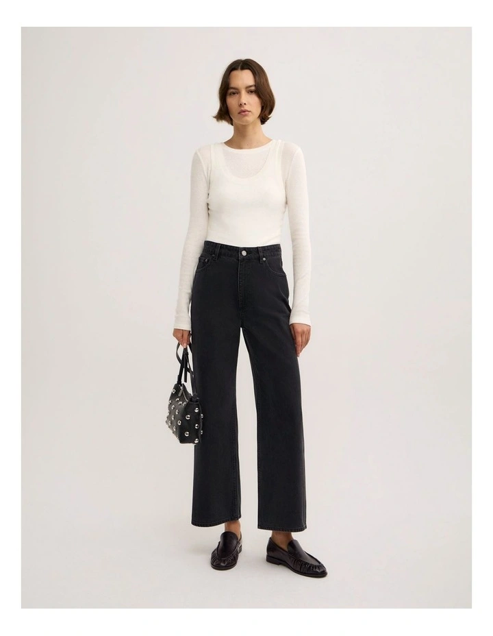 Wide Leg Crop Jeans in Washed Black image 1