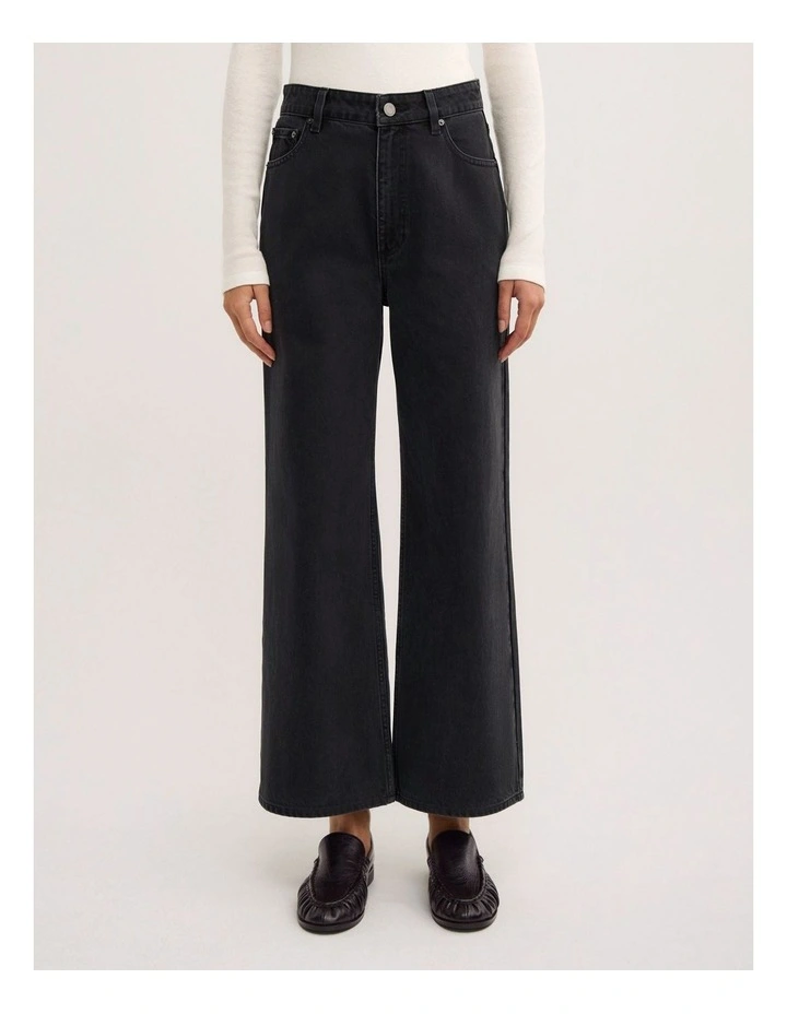 Wide Leg Crop Jeans in Washed Black image 2