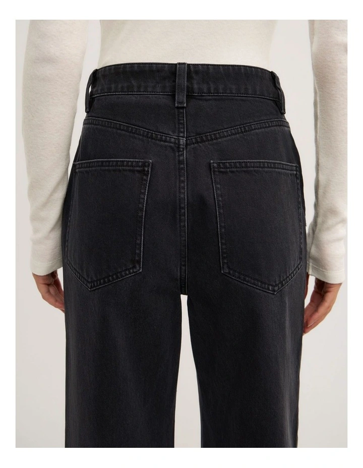 Wide Leg Crop Jeans in Washed Black image 4