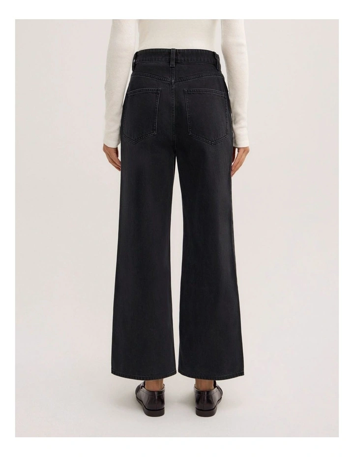 Wide Leg Crop Jeans in Washed Black image 5