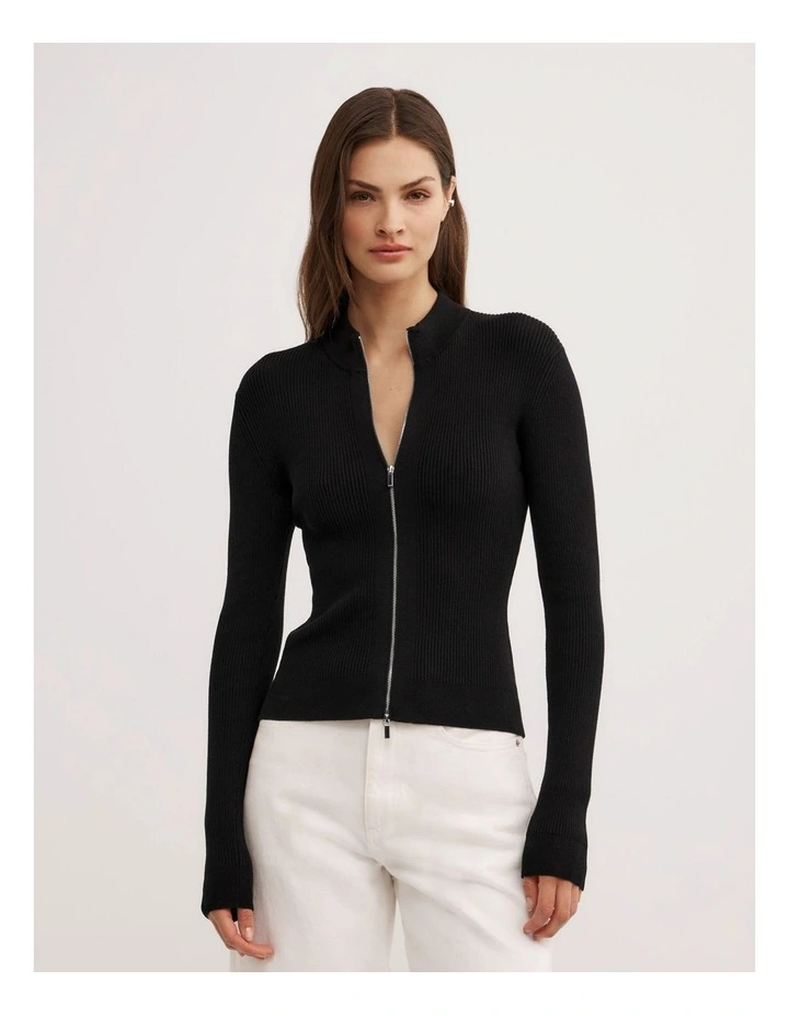 Double Zip Knit Cardigan in Black image 1