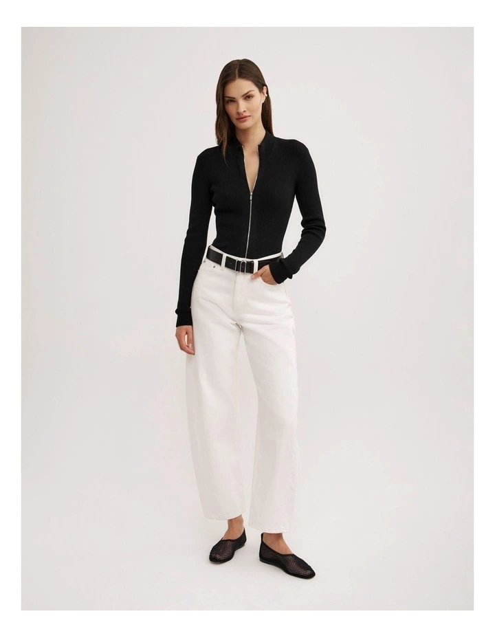 Double Zip Knit Cardigan in Black image 2