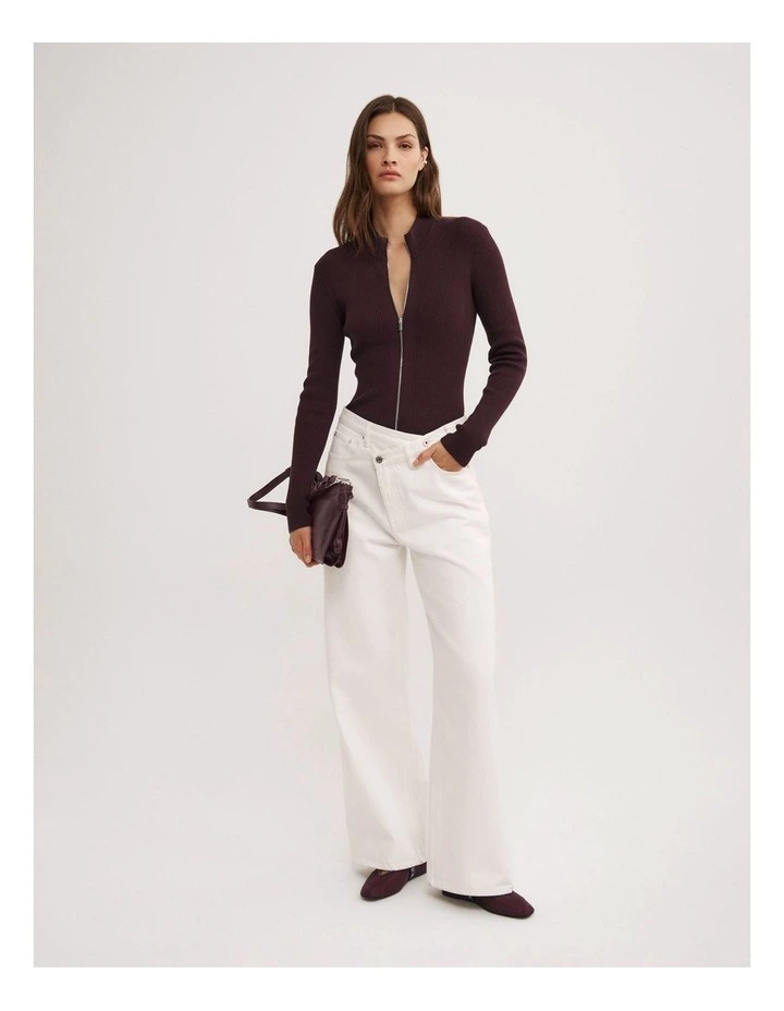 Double Zip Knit Cardigan in Plum image 2