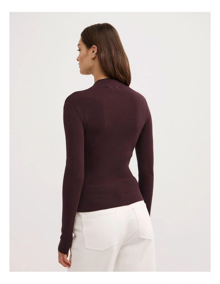 Double Zip Knit Cardigan in Plum image 5