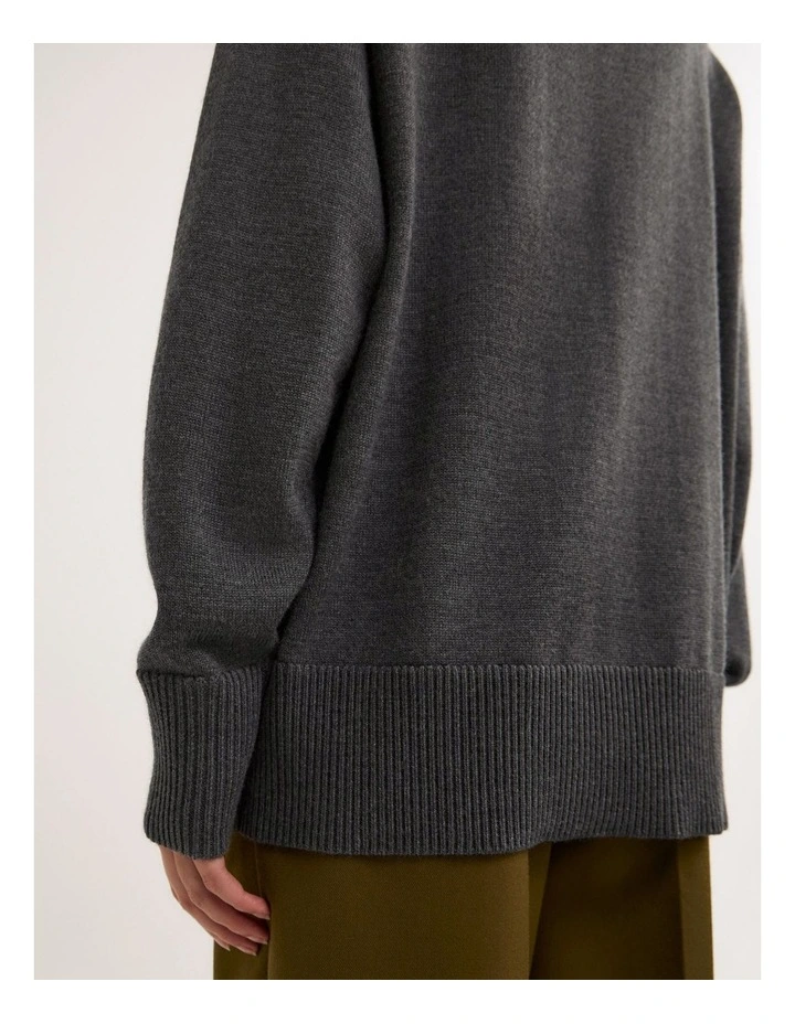 Zip Polo Knit Top in Charcoal Marle image 6