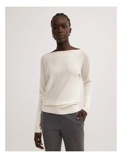 Merino Boat Neck Knit Top in Vanilla