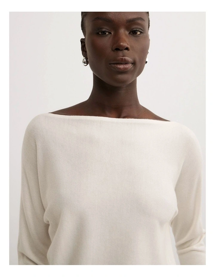 Merino Boat Neck Knit Top in Vanilla image 3