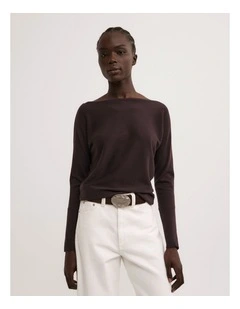 Merino Boat Neck Knit Tee in Espresso