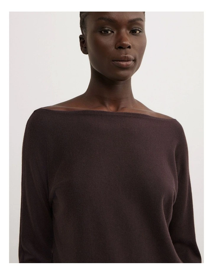 Merino Boat Neck Knit Tee in Espresso image 3
