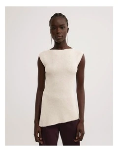 Asymmetric Hem Knit Tank in Vanilla