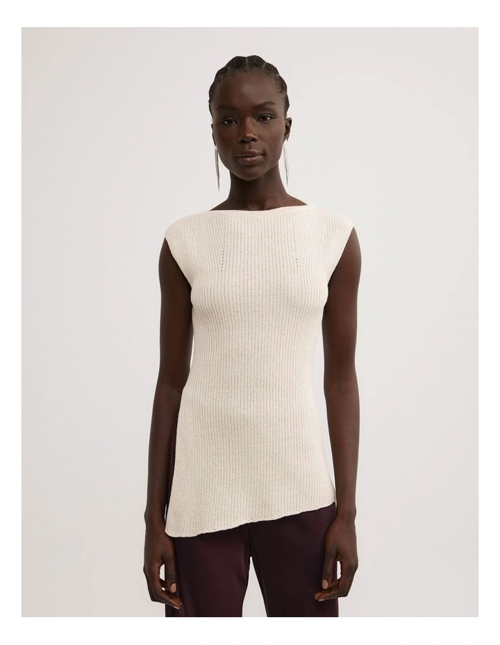 Asymmetric Hem Knit Tank in Vanilla image 1