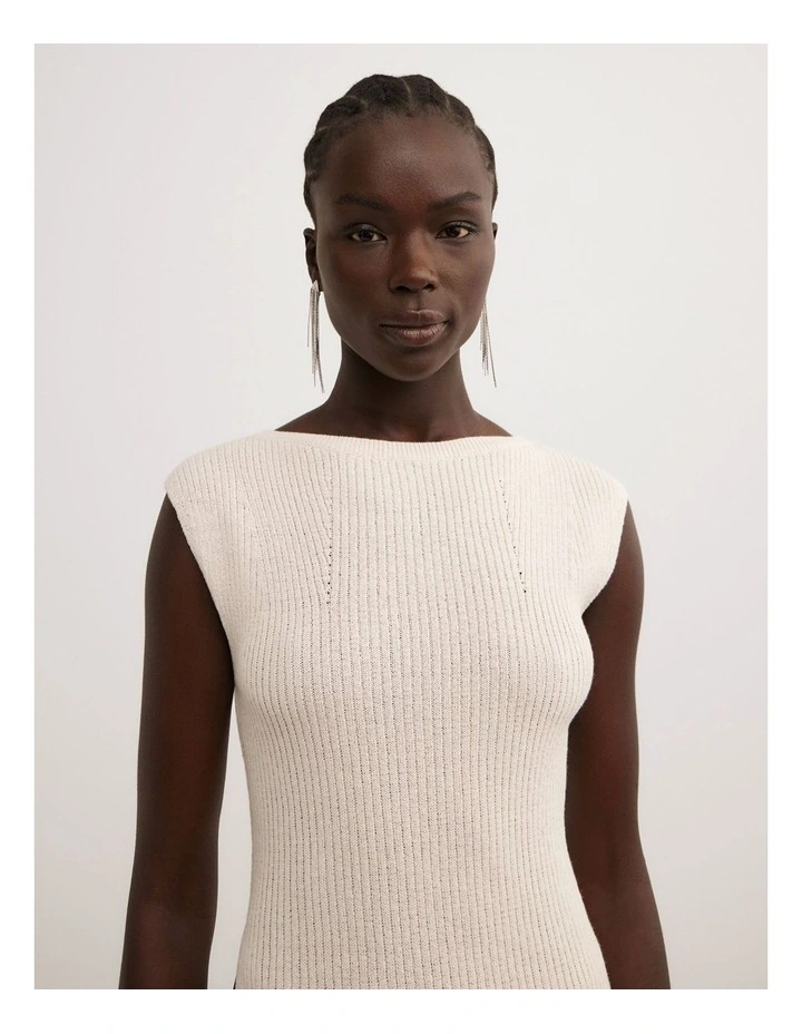 Asymmetric Hem Knit Tank in Vanilla image 3