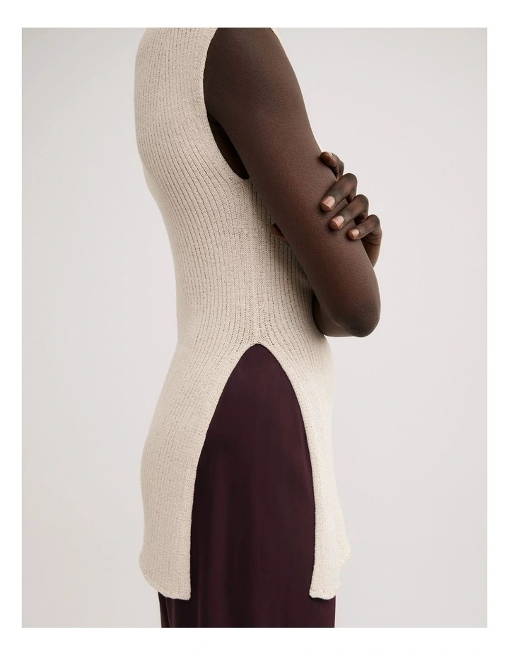 Asymmetric Hem Knit Tank in Vanilla image 4