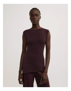 Asymmetric Hem Knit Tank in Plum