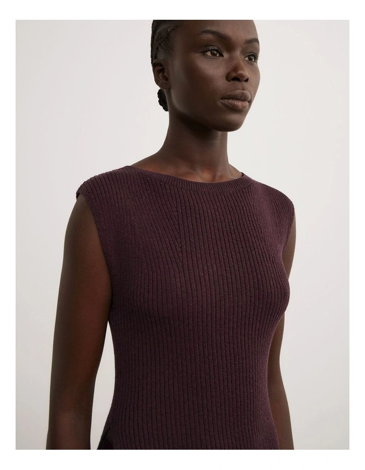 Asymmetric Hem Knit Tank in Plum image 3
