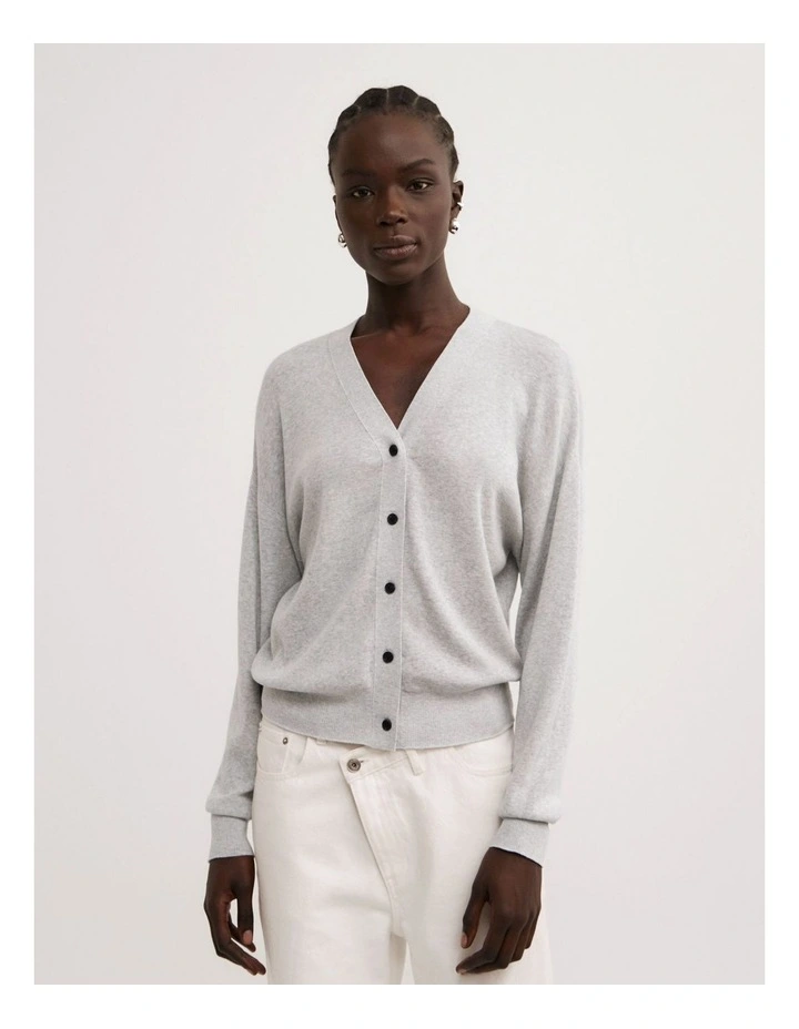 Relaxed V-neck Cardigan in Light Grey Marle image 1