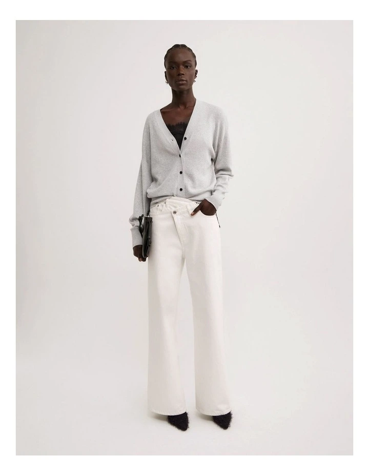 Relaxed V-neck Cardigan in Light Grey Marle image 2