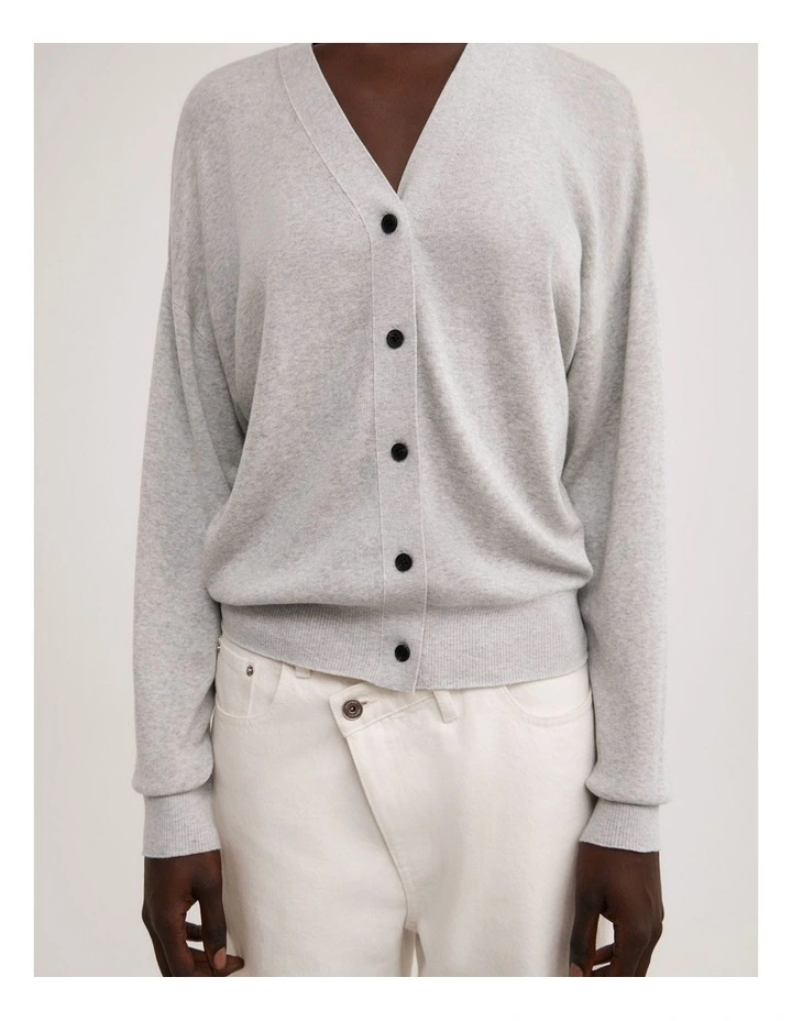 Relaxed V-neck Cardigan in Light Grey Marle image 3