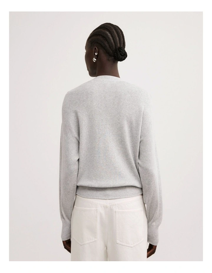 Relaxed V-neck Cardigan in Light Grey Marle image 4