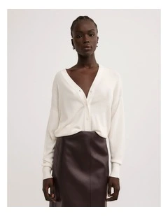 Relaxed V-Neck Cardigan in Vanilla