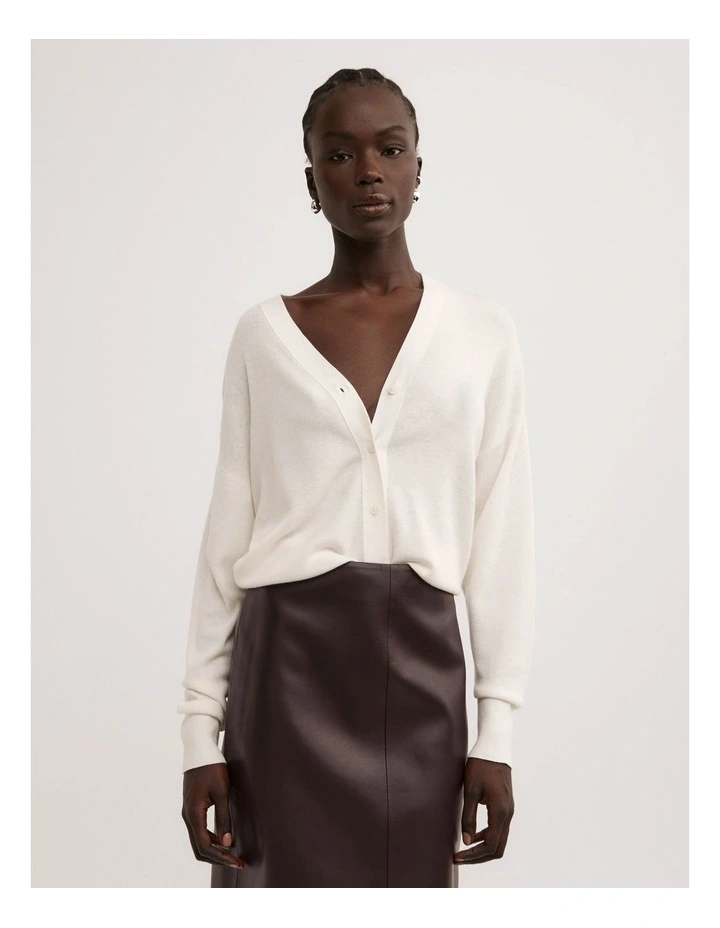 Relaxed V-Neck Cardigan in Vanilla image 1