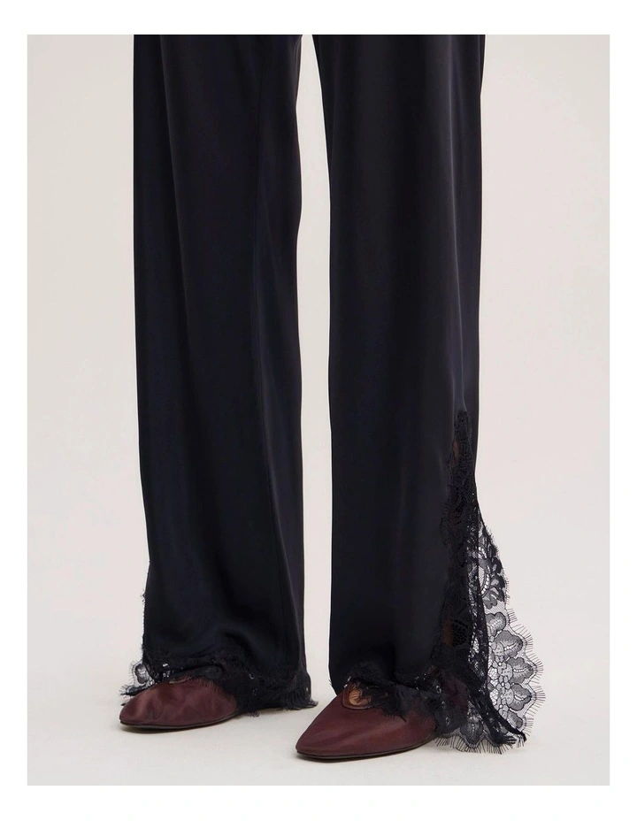 Lace Trim Bias Pants in Black image 3