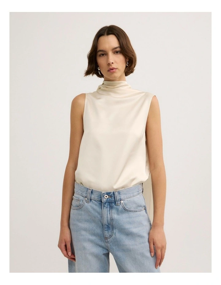 Asymmetric Scarf Top in Vanilla image 3