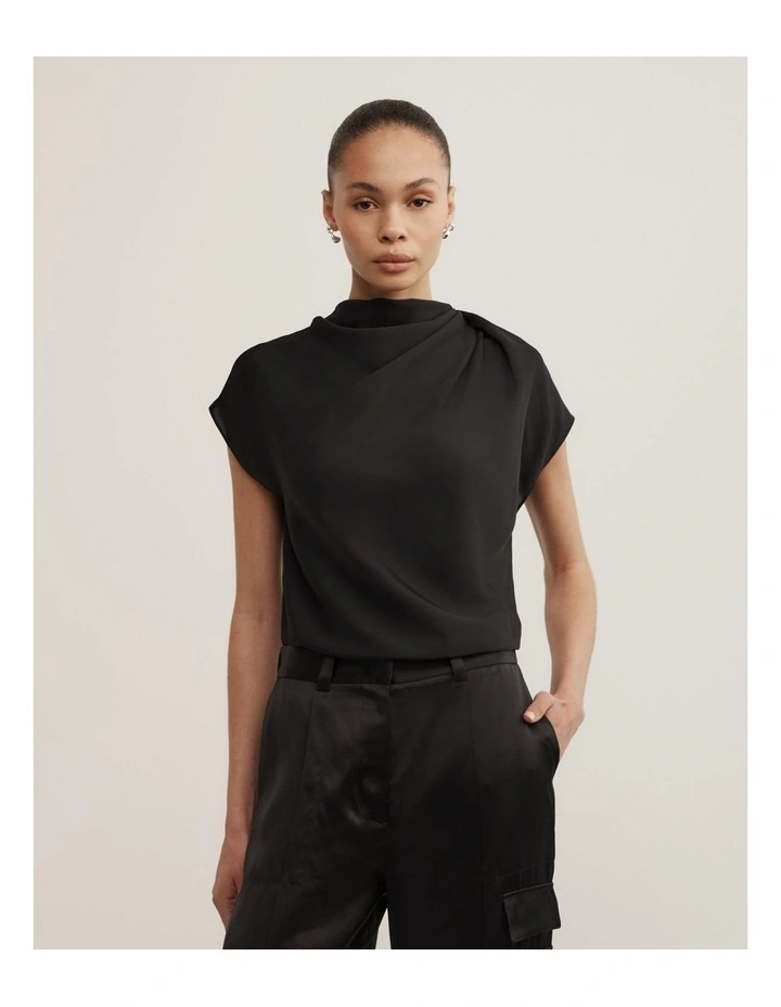 Tuck Shoulder Top in Black image 1