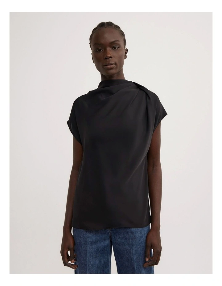Tuck Shoulder Top in Black image 1