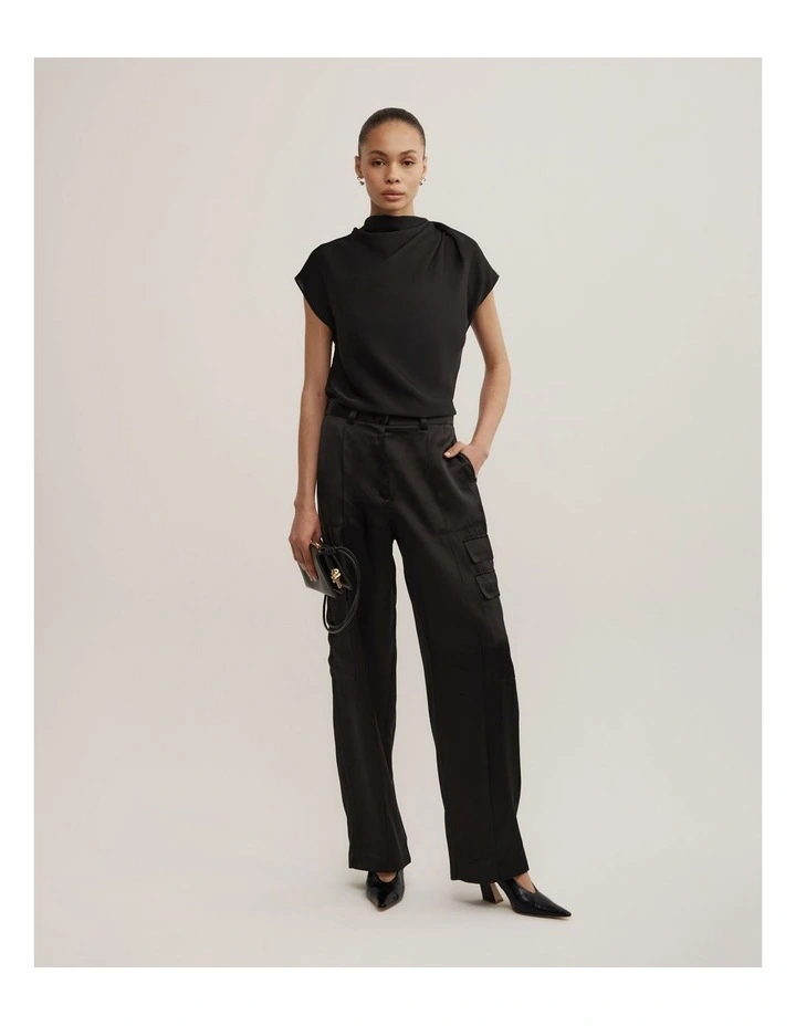 Tuck Shoulder Top in Black image 2