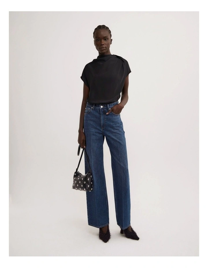 Tuck Shoulder Top in Black image 2