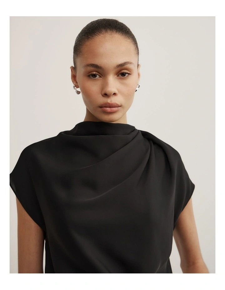 Tuck Shoulder Top in Black image 3