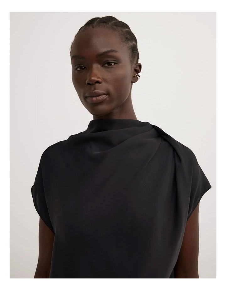 Tuck Shoulder Top in Black image 3