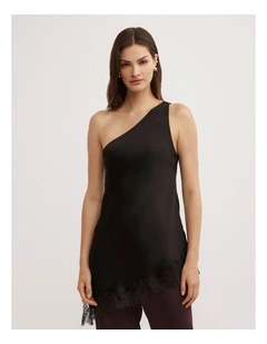 One Shoulder Lace Top in Black