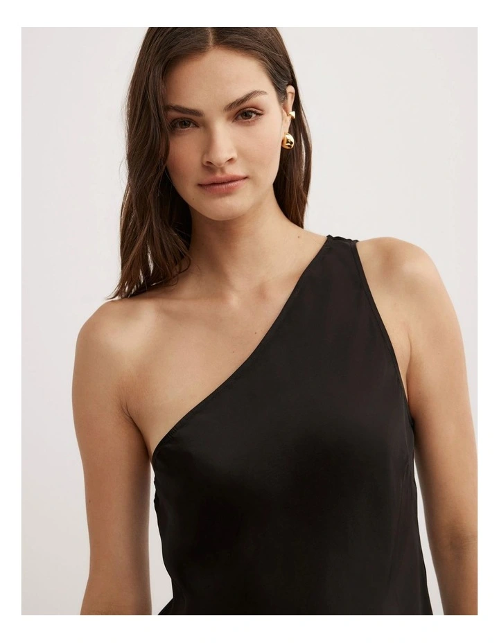 One Shoulder Lace Top in Black image 3