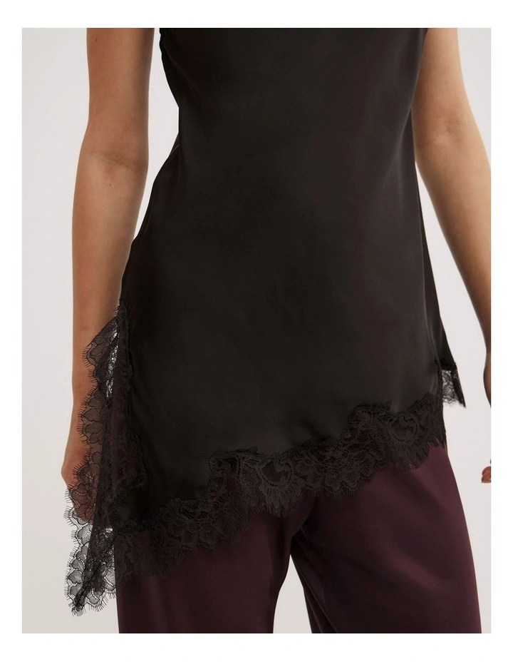One Shoulder Lace Top in Black image 4
