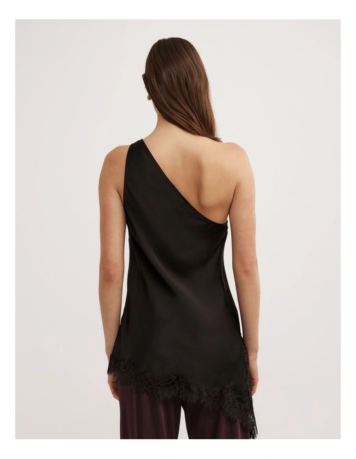 One Shoulder Lace Top in Black image 5