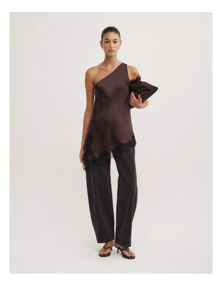 One Shoulder Lace Top in Espresso image 2
