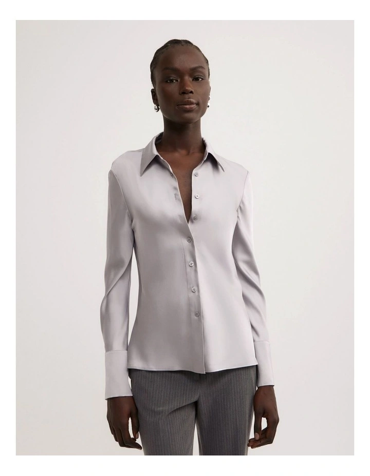 Slim Satin Shirt in Silver image 1