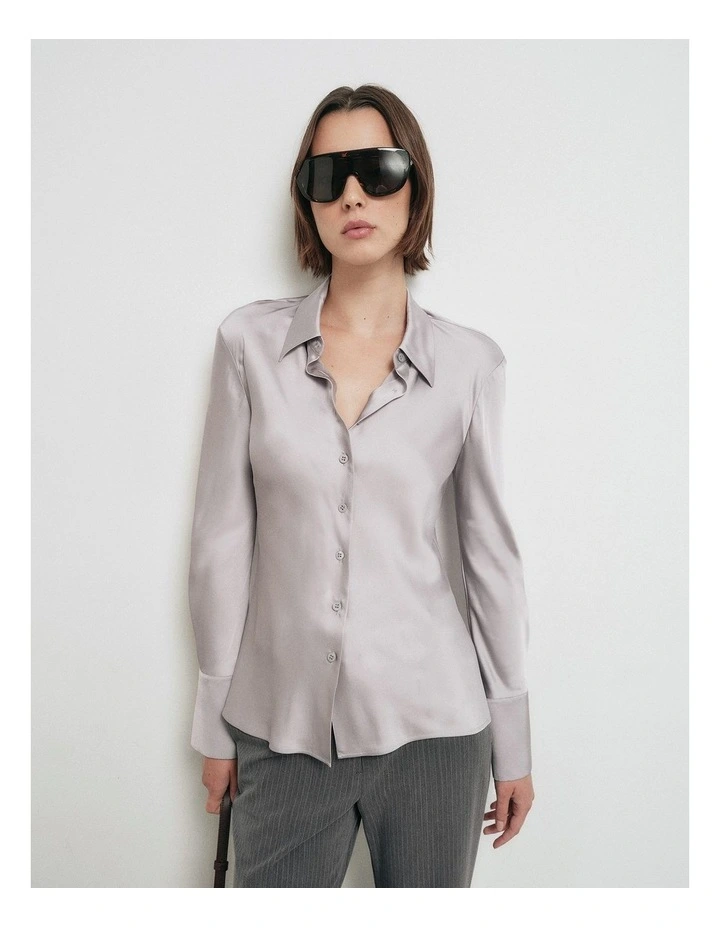 Slim Satin Shirt in Silver image 2