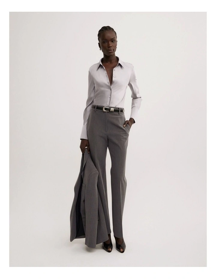 Slim Satin Shirt in Silver image 3