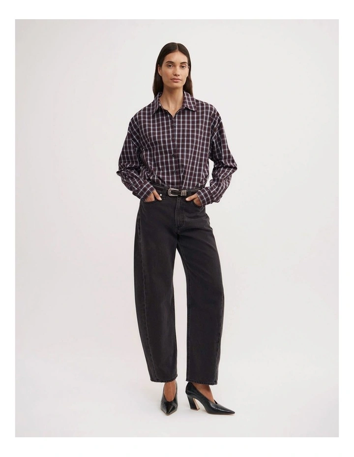 Curved Hem Shirt in Plum Check image 2