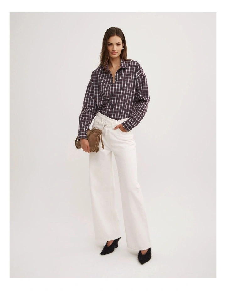 Curved Hem Shirt in Plum Check image 3