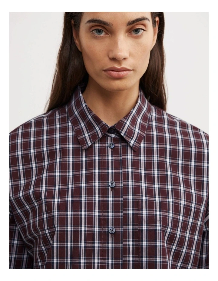 Curved Hem Shirt in Plum Check image 4