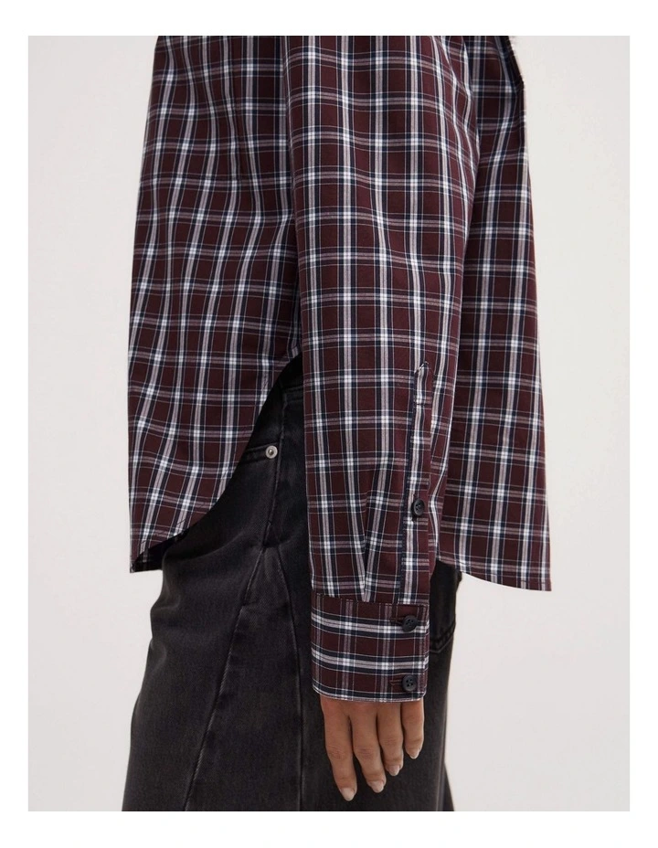 Curved Hem Shirt in Plum Check image 5