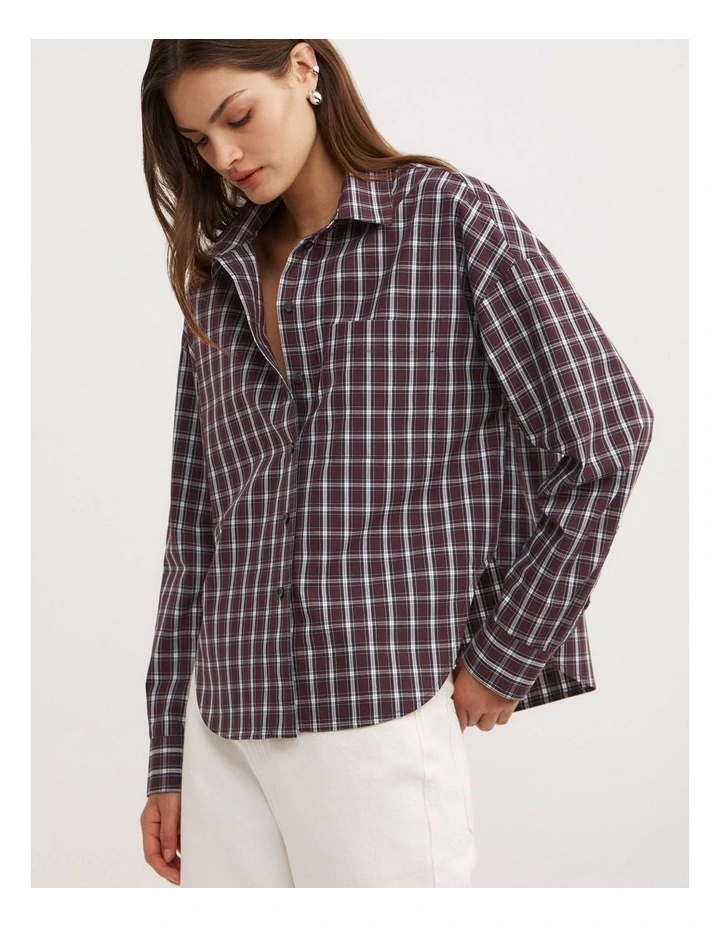 Curved Hem Shirt in Plum Check image 5